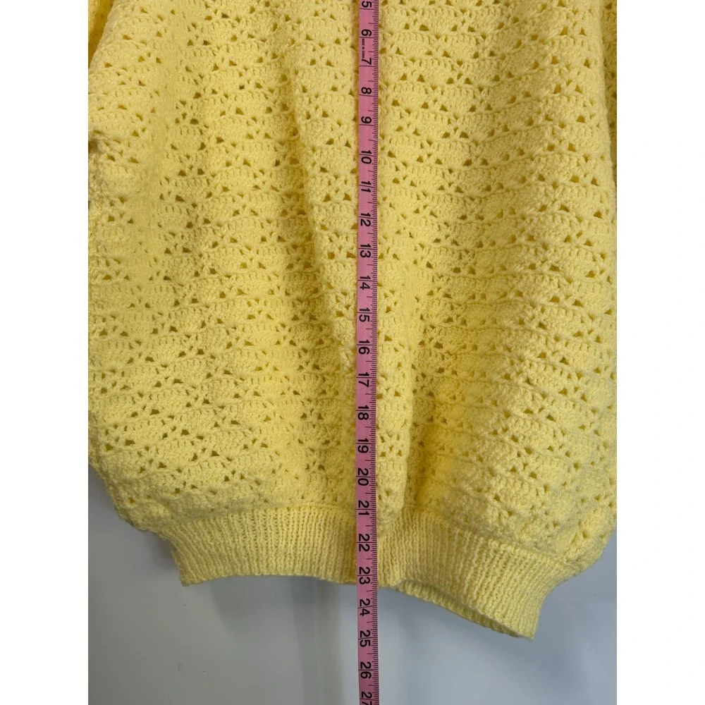 Vintage Yellow Crochet Knit Short Sleeve Sweater Pointelle Crew Neck Top